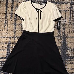 Karl Lagerfeld Cream A-line Mini Dress with Puff Sleeves